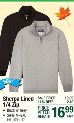 Menards Sherpa lined 1/4 zip offer