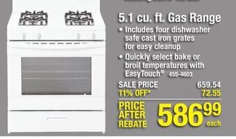 Menards Criterion 30 5.1 cu.ft white gas range offer