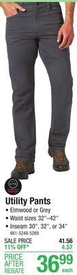 Menards Wrangler atg 32 x 30 grey men's reinforced utility pants offer