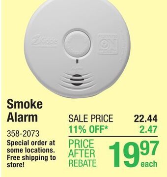 Menards Kidde worry-free 10-year sealed-in lithium battery-powered photoelectric smoke alarm with hush offer