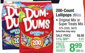 Menards Dum dums original pops - 200 count offer