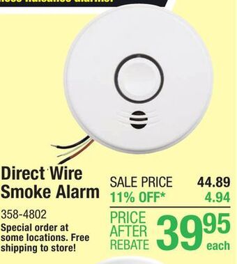 Menards Kidde direct wire photoelectric smoke alarm with 10-year lithium battery backup led light & voice alert offer