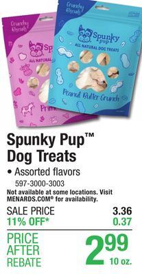 Menards Spunky pup prime rib crunchy biscuit dog treats - 10 oz offer
