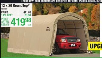 Menards Shelterlogic roundtop 12 x 20 x 9 sandstone fabric instant carport shelter offer