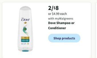 Walgreens Dove shampoo or conditioner offer