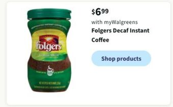 Walgreens Folgers decaf instant coffee offer