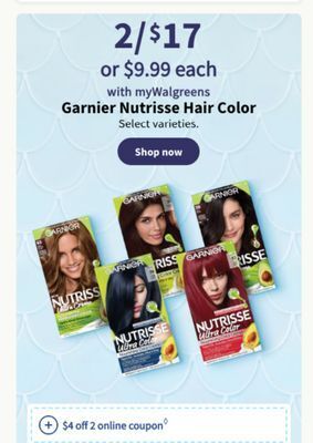 Walgreens Garnier nutrisse hair color offer