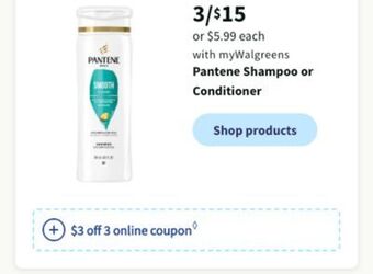 Walgreens Pantene shampoo or conditioner offer