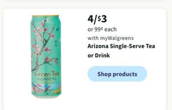 Walgreens Arizona single-serve tea or drink offer