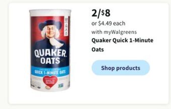 Walgreens Quaker quick 1-minute oats offer
