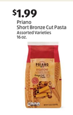 Aldi Priano short bronze cut pasta offer