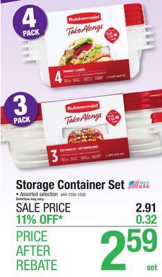 Menards Rubbermaid takealongs square plastic container food storage - 4 piece set offer