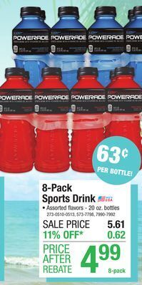 Menards Powerade ion4 fruit punch sports drink - 8 pack offer