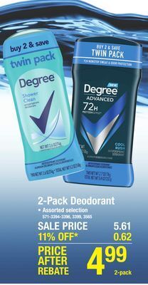 Menards Degree women shower clean invisible solid deodorant - 2.6 oz (2 pack) offer