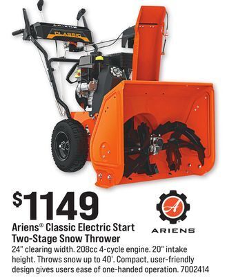 Ace Hardware Ariens classic electric start two-stage snow thrower offer