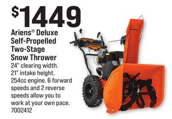 Ace Hardware Ariens deluxe self-propelled two-stage snow thrower offer