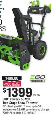 Ace Hardware Ego power + 56 volt two-stage snow thrower offer