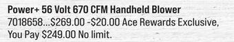 Ace Hardware Ego power + 56 volt 670 cfm handheld blower offer