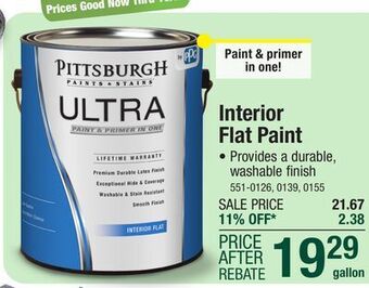 Menards Pittsburgh paints & stains ultra interior flat acrylic latex paint & primer white base - 1 gal offer