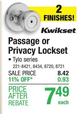 Menards Kwikset tylo polished brass bed & bath privacy door knob offer