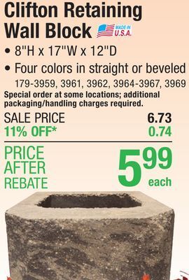 Menards 8 x 18 tan clifton straight retaining wall block offer