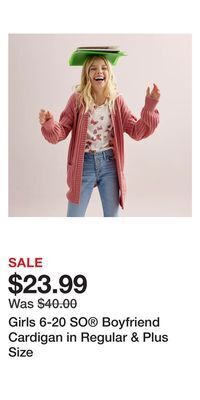 Kohl's Girls ​6-20 so boyfriend cardigan in regular & plus size offer