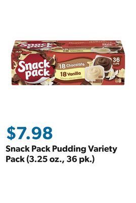 Sam's Club Snack pack pudding variety pack (3.25 oz., 36 pk.) offer