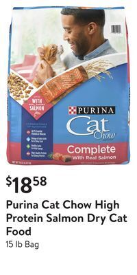 Walmart Purina cat chow high protein salmon dry cat food offer