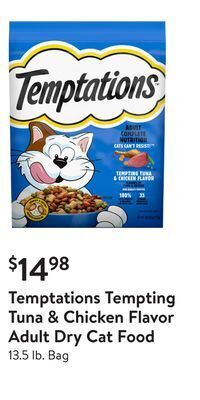Walmart Temptations tempting tuna & chicken flavor adult dry cat food offer