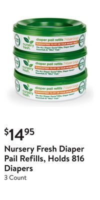 Walmart Nursery fresh diaper pail refills, holds 816 diapers offer