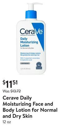 Walmart Cerave daily moisturizing face and body lotion for normal and dry skin offer