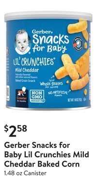 Walmart Gerber snacks for baby lil crunchies mild cheddar baked corn offer