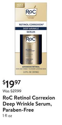 Walmart Roc retinol correxion deep wrinkle serum, paraben-free offer