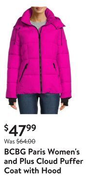 Walmart Bcbg paris women's and plus cloud puffer coat with hood offer