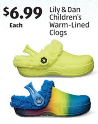Aldi Lily & Dan Children's Warm-Lined Clogs offer
