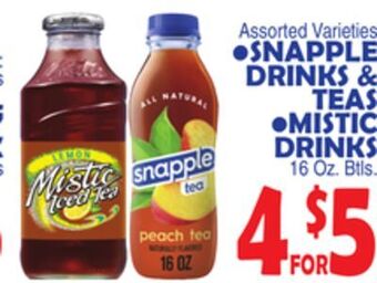 Bravo Supermarkets Snapple drinks & teas, mistic drinks offer