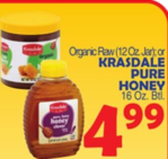 Bravo Supermarkets Krasdale pure honey, 16 oz. btl offer