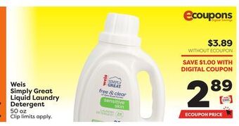 Weis Markets Weis simply great liquid laundry detergent offer