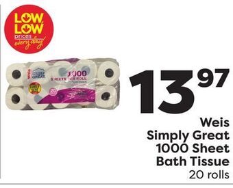 Weis Markets Weis simply great 1000 sheet bath tissue offer
