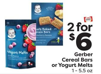 Weis Markets Gerber cereal bars or yogurt melts offer