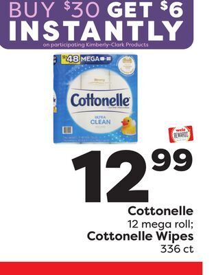 Weis Markets Cottonelle 12 mega roll cottonelle wipes 336 ct offer