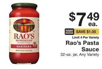 Fairway Store Market Rao's pasta sauce offer