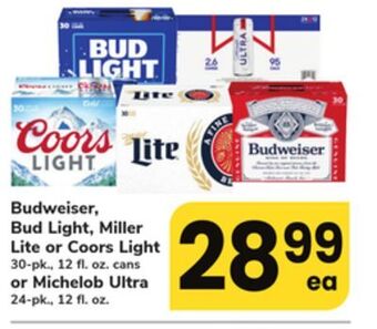ACME Budweiser, bud light, miller lite or coors light 30-pk., 12 fl. oz. cans or michelob ultra 24-pk., 12 fl. oz offer