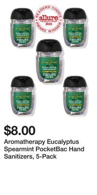 Bath & Body Works Aromatherapy eucalyptus spearmint pocketbac hand sanitizers, 5-pack offer