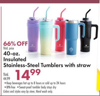 Boscov's 40-oz. insulated stainless-steel tumblers with straw offer