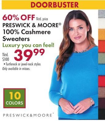 Boscov's Preswick & moore 100% cashmere sweaters offer