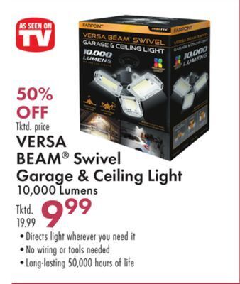 Boscov's Versa beam swivel garage & ceiling light offer