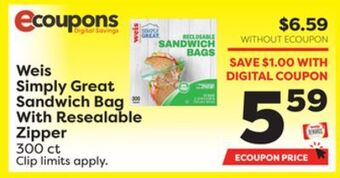 Weis Markets Weis simply great sandwich bag with resealable zipper offer
