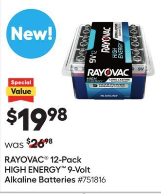 Lowe's 12-pack high energy 9-volt alkaline batteries offer
