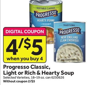 Stop&Shop Progresso classic, light or rich & hearty soup offer